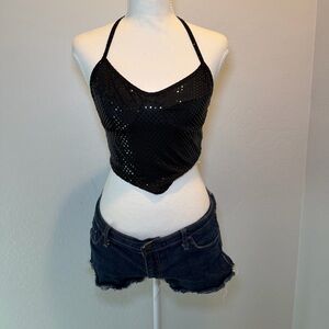 Love J Black Sequin Halter Top Small Y2K Festival Clubwear
